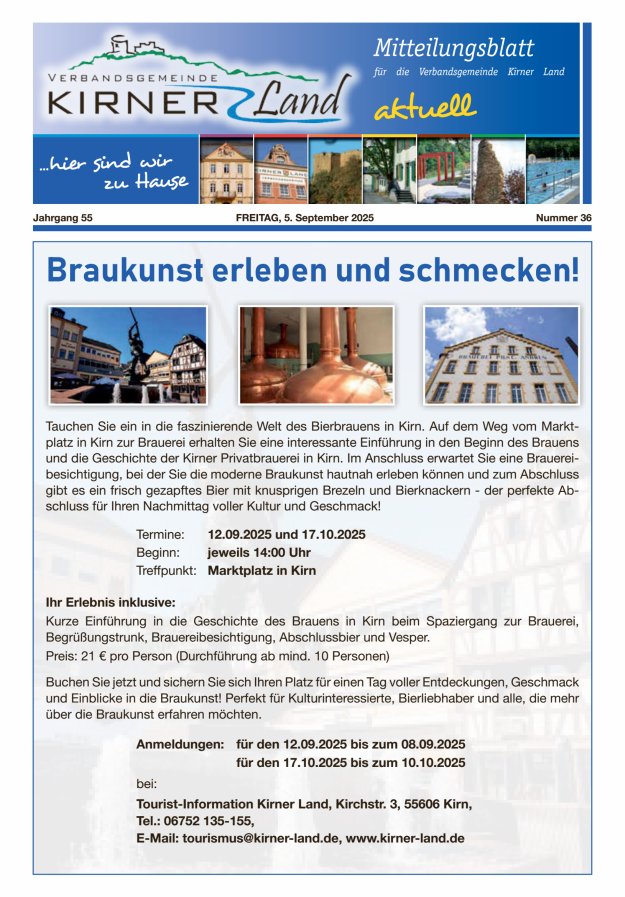 Titelblatt Mitteilungsblatt für den Bereich der Verbandsgemeinde Kirner Land