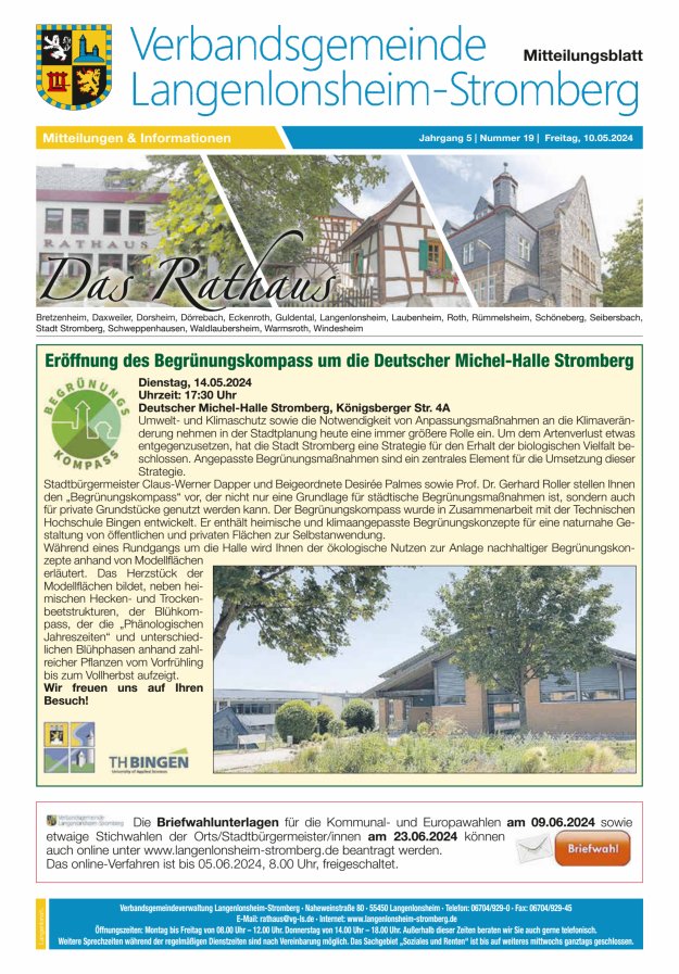 Titelblatt Das Rathaus - MTB d. VG Langenlonsheim-Stromberg, Ausgabe Langenlonsheim Ausgabe: 12/2024