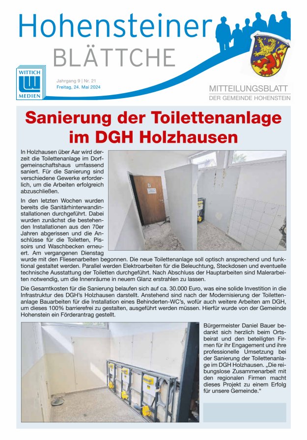 Titelblatt Hohensteiner Blättche Ausgabe: 18/2024