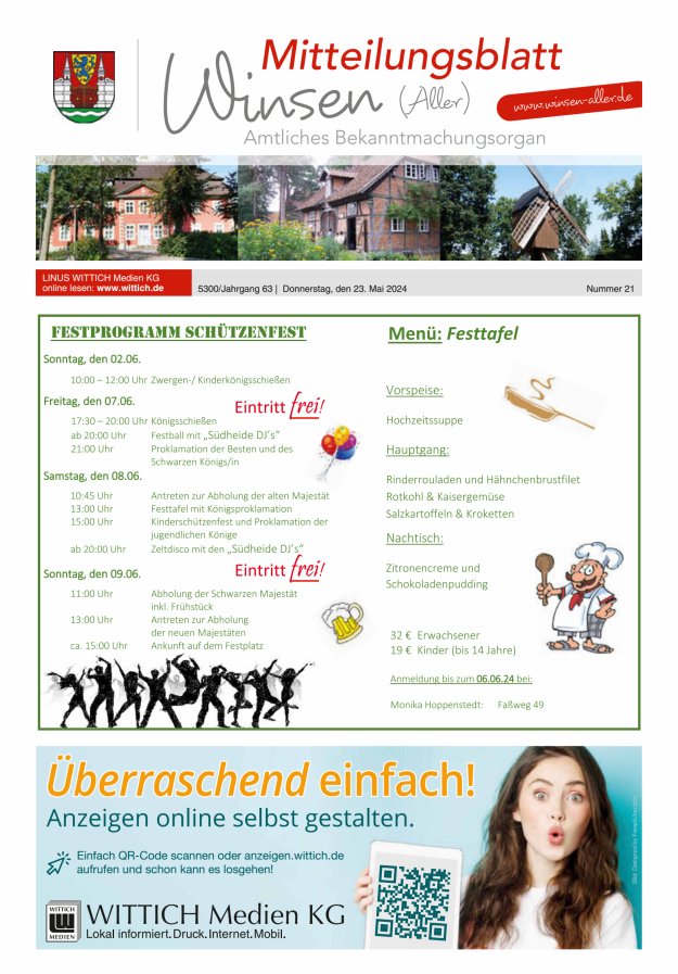 Titelblatt Mitteilungsblatt der Gemeinde Winsen Ausgabe: 20/2024