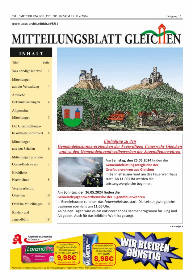 Titelblatt Mitteilungsblatt Gleichen Ausgabe: 09/2024
