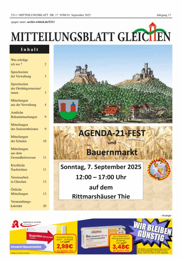 Titelblatt Mitteilungsblatt Gleichen