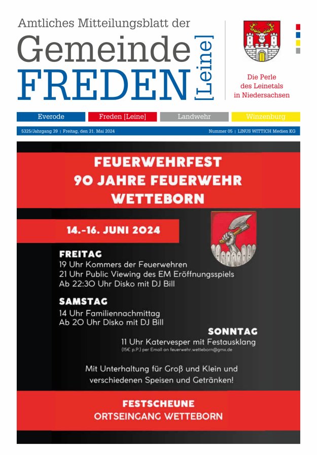 Titelblatt Amtliches Mitteilungsblatt der Samtgemeinde Freden (Leine) Ausgabe: 04/2024