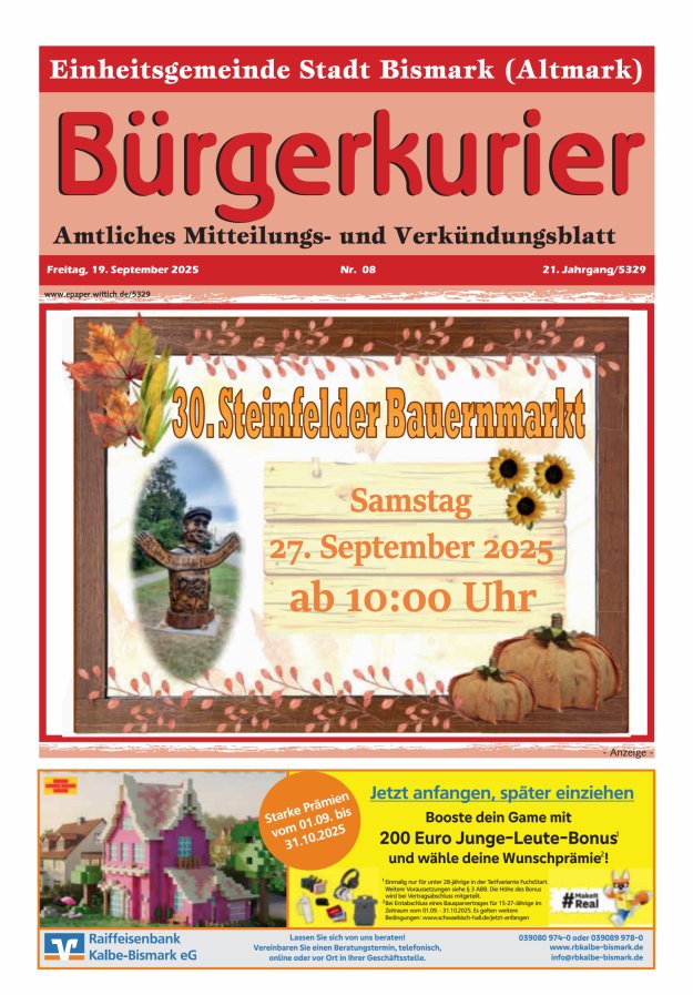 Titelblatt Bürgerkurier der Einheitsgemeinde Stadt Bismark (Altmark) Ausgabe: 03/2024