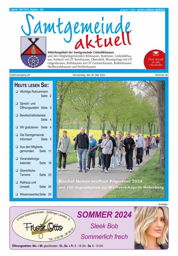 Titelblatt Samtgemeinde aktuell Gieboldehausen Ausgabe: 04/2024