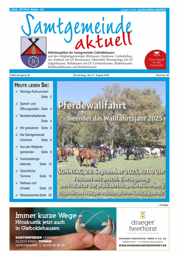 Titelblatt Samtgemeinde aktuell Gieboldehausen Ausgabe: 04/2024