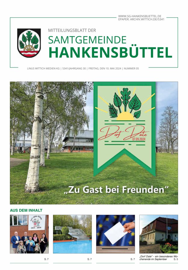 Titelblatt Mitteilungsblatt der Samtgemeinde Hankensbüttel Ausgabe: 04/2024