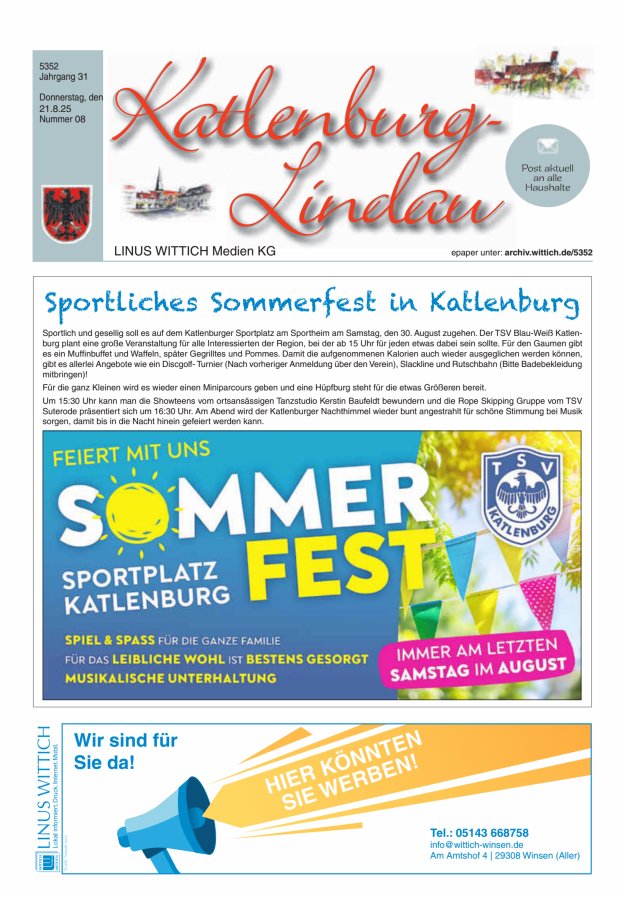 Titelblatt Blickpunkt Katlenburg Lindau Ausgabe: 04/2024