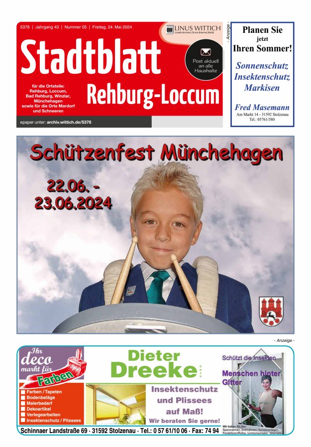 Titelblatt Stadtblatt für das Gebiet der Rehburg-Loccum Ausgabe: 04/2024