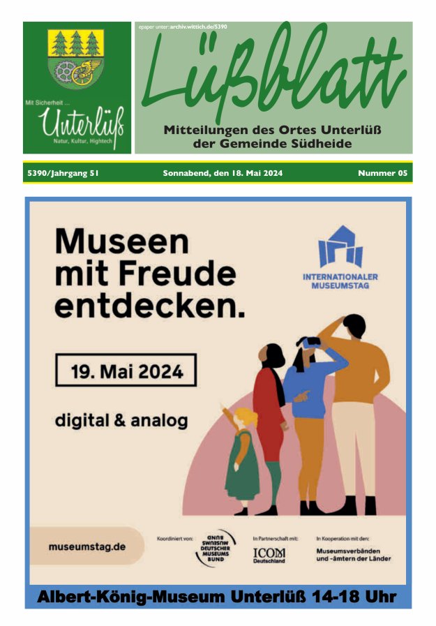 Titelblatt Mitteilungsblatt der Gemeinde Unterlüß Ausgabe: 04/2024