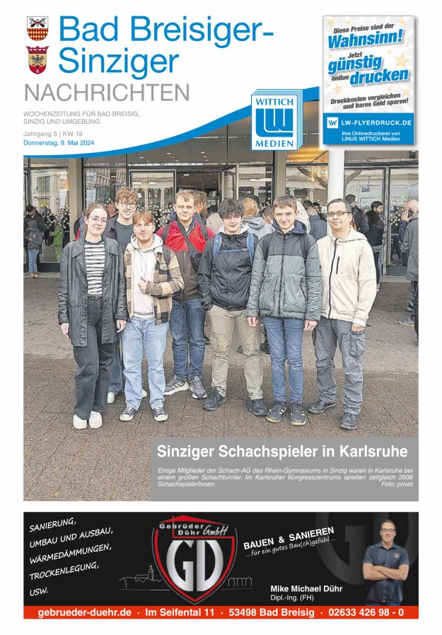 Titelblatt Bad Breisiger-Sinziger Nachrichten Ausgabe: 19/2024