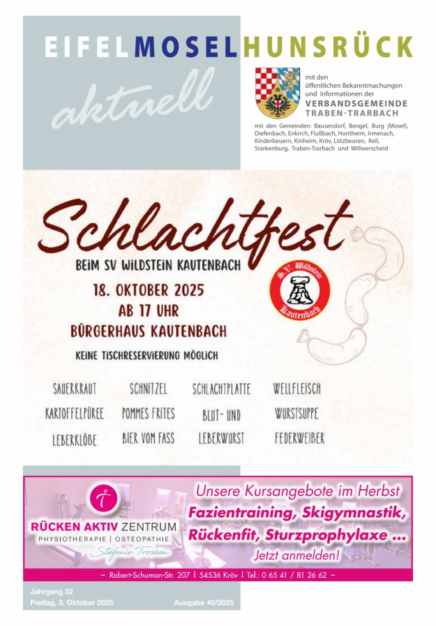 Titelblatt Eifel-Mosel-Hunsrück aktuell VG Traben-Trarbach