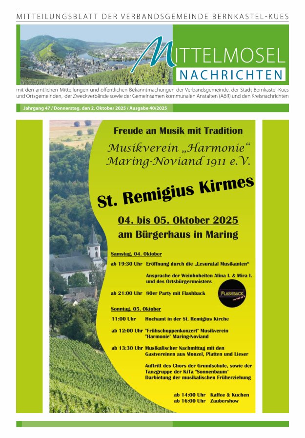 Titelblatt Mittelmosel-Nachrichten VG Bernkastel-Kues Ausgabe: 18/2024