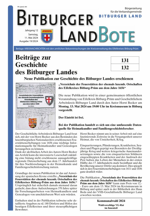 Titelblatt Bitburger Landbote - VG Bitburger Land Ausgabe: 20/2024