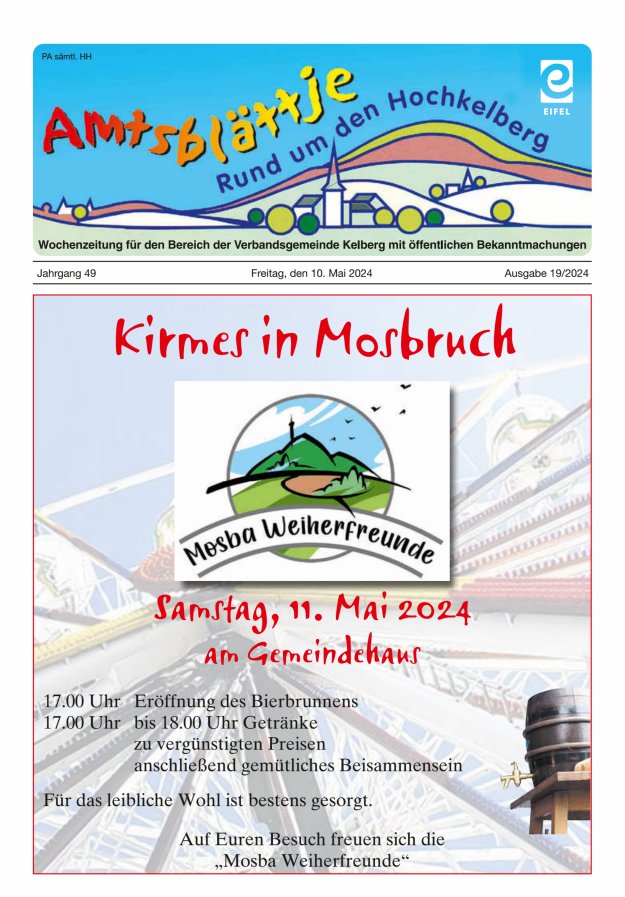 Titelblatt Amtsblättje - Rund um den Hochkelberg Ausgabe: 19/2024
