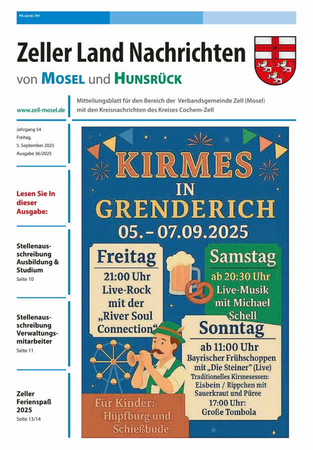 Titelblatt Zeller Land Nachrichten - Zell (Mosel) Ausgabe: 20/2024