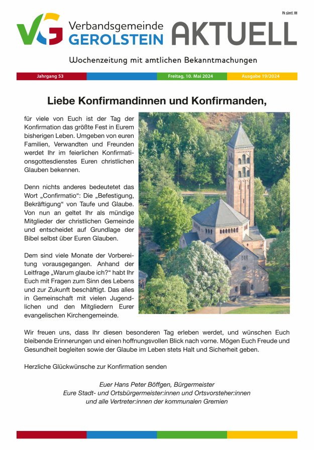 Titelblatt Verbandsgemeinde Gerolstein aktuell Ausgabe: 20/2024