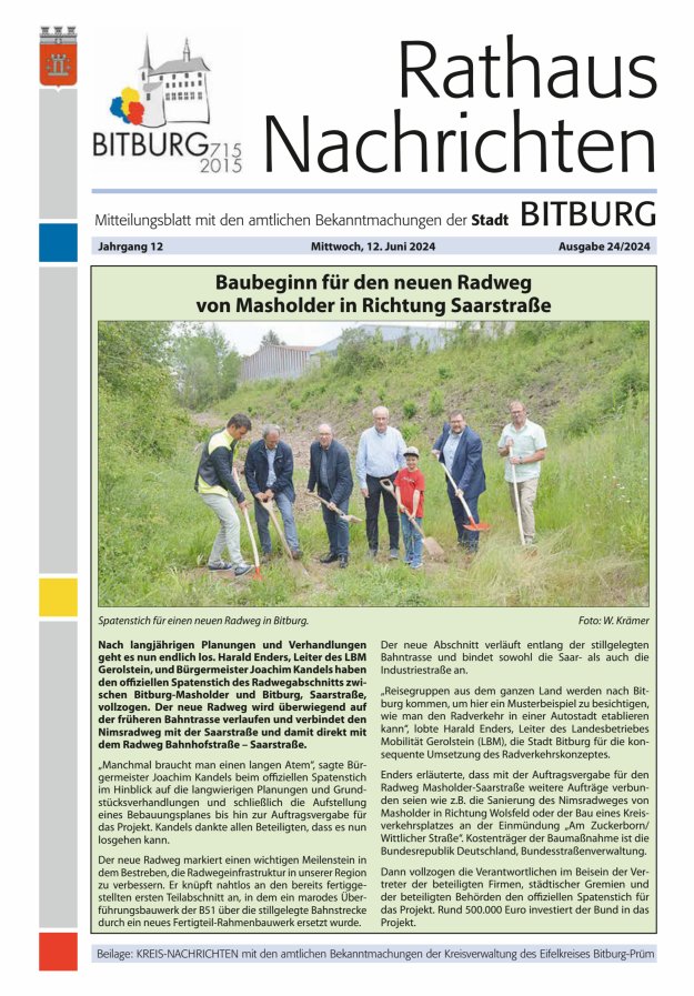 Titelblatt Rathaus-Nachrichten Bitburg Ausgabe: 20/2024