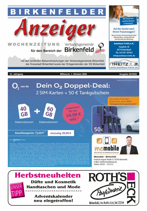 Titelblatt Birkenfelder Anzeiger Ausgabe: 20/2024