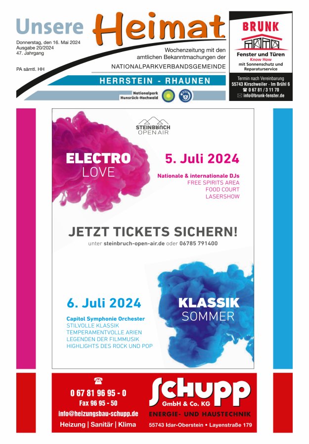 Titelblatt Unsere Heimat VG Herrstein-Rhaunen Ausgabe: 20/2024