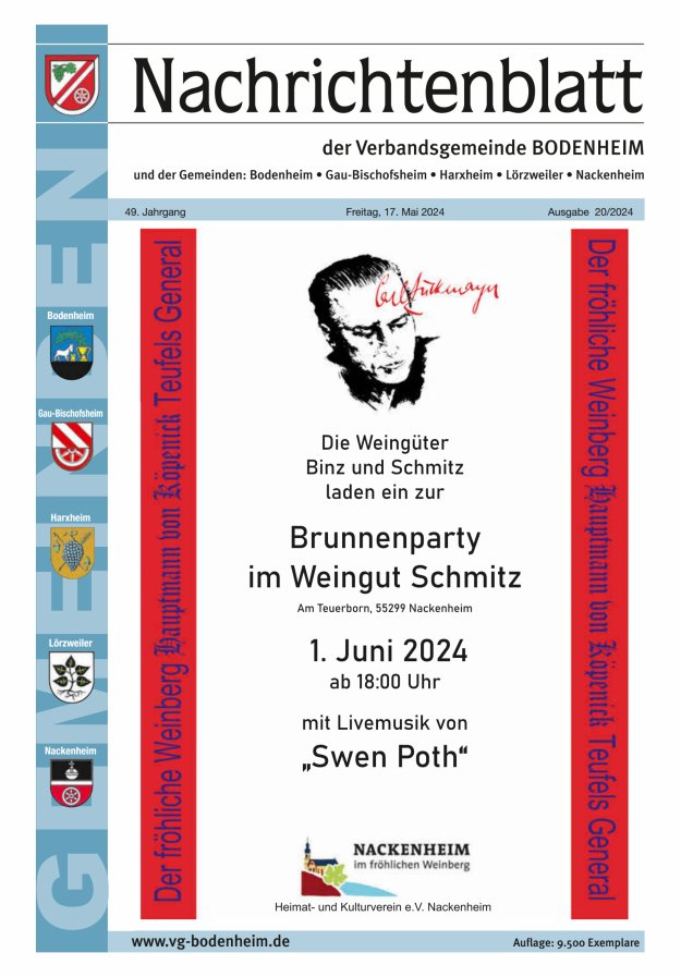 Titelblatt Nachrichtenblatt der VG Bodenheim                   Ausgabe: 17/2024