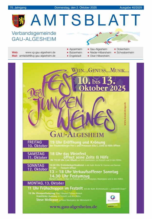 Titelblatt Amtsblatt der VG Gau-Algesheim