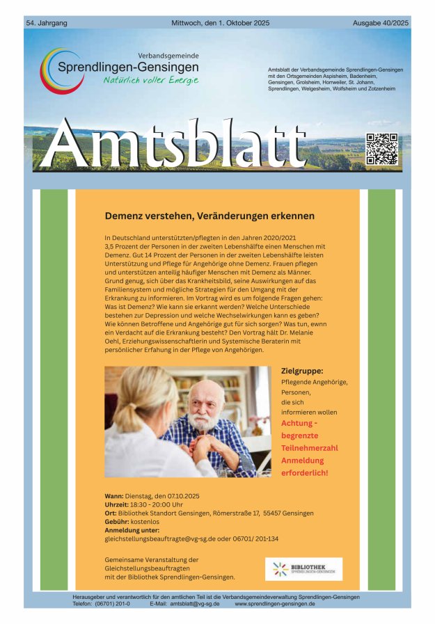 Titelblatt Amtsblatt VG Sprendlingen-Gensingen Ausgabe: 18/2024