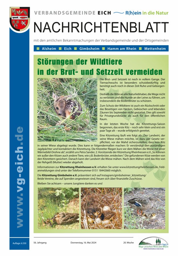 Titelblatt Nachrichtenblatt der VG Eich Ausgabe: 18/2024