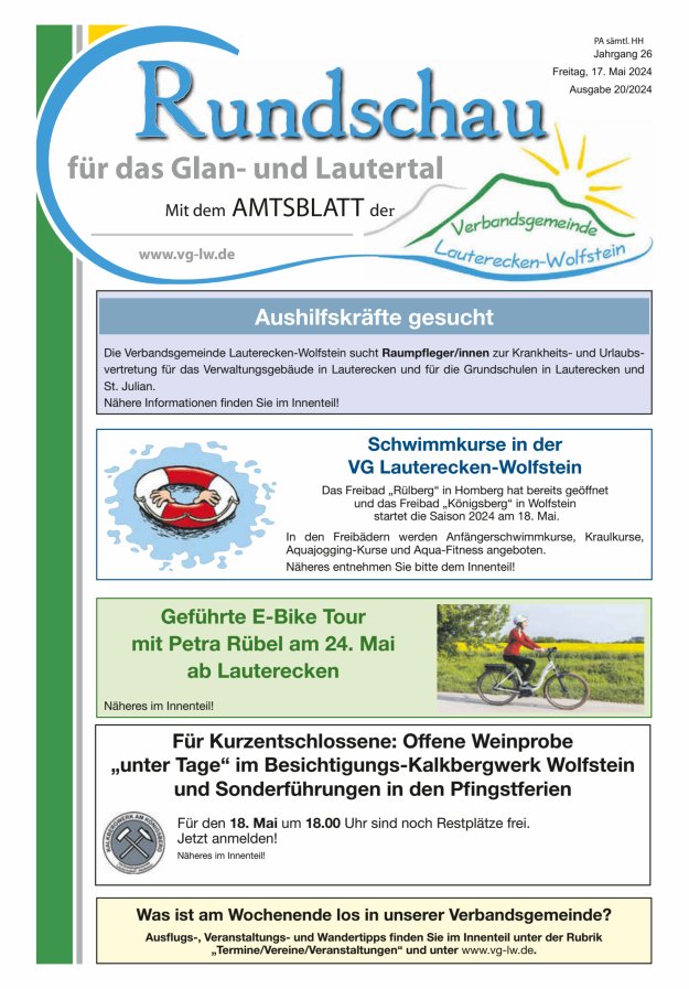 Titelblatt Rundschau für das Glan- & Lautertal Ausgabe: 19/2024