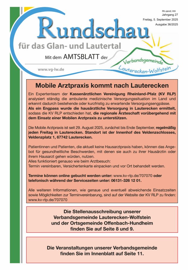 Titelblatt Rundschau für das Glan- & Lautertal Ausgabe: 17/2024